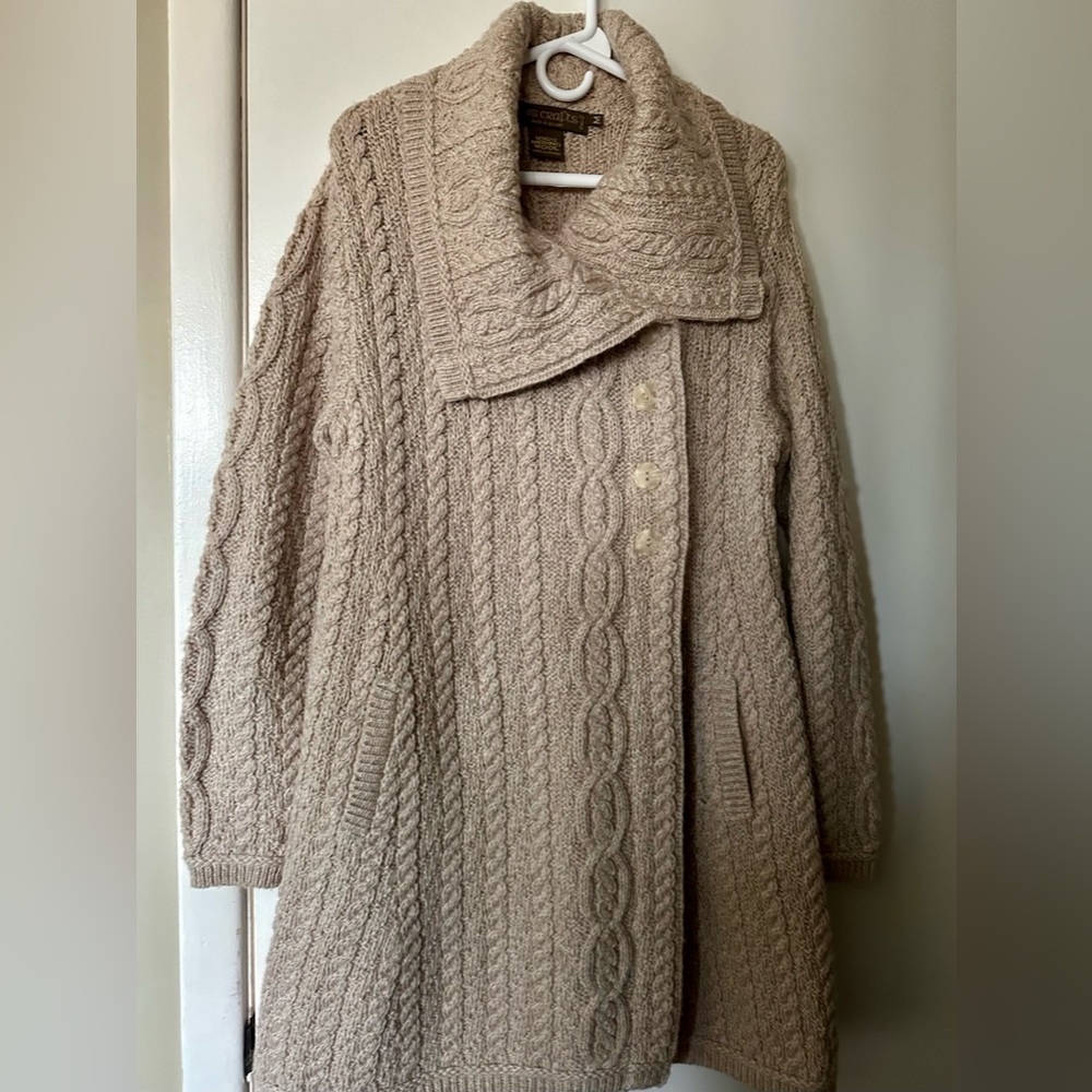 Inis Crafts Irish 100% Merino Wool Cable Knit Sweater
